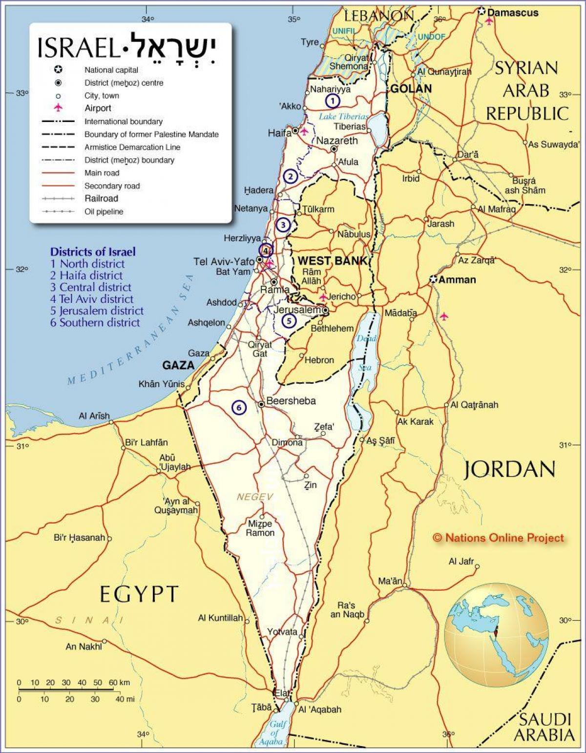 israel regions mapa